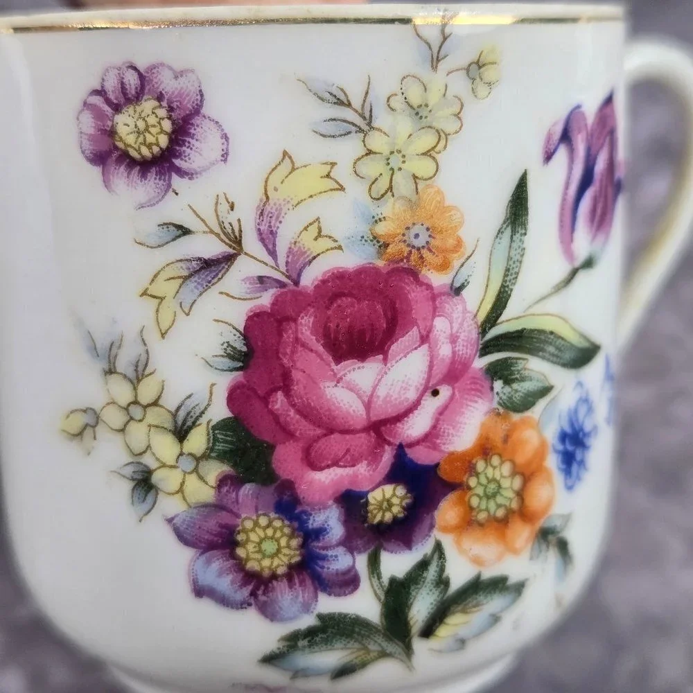 Vintage Demitasse Cup and Saucer Floral Pattern Gold Edged Made In Japan